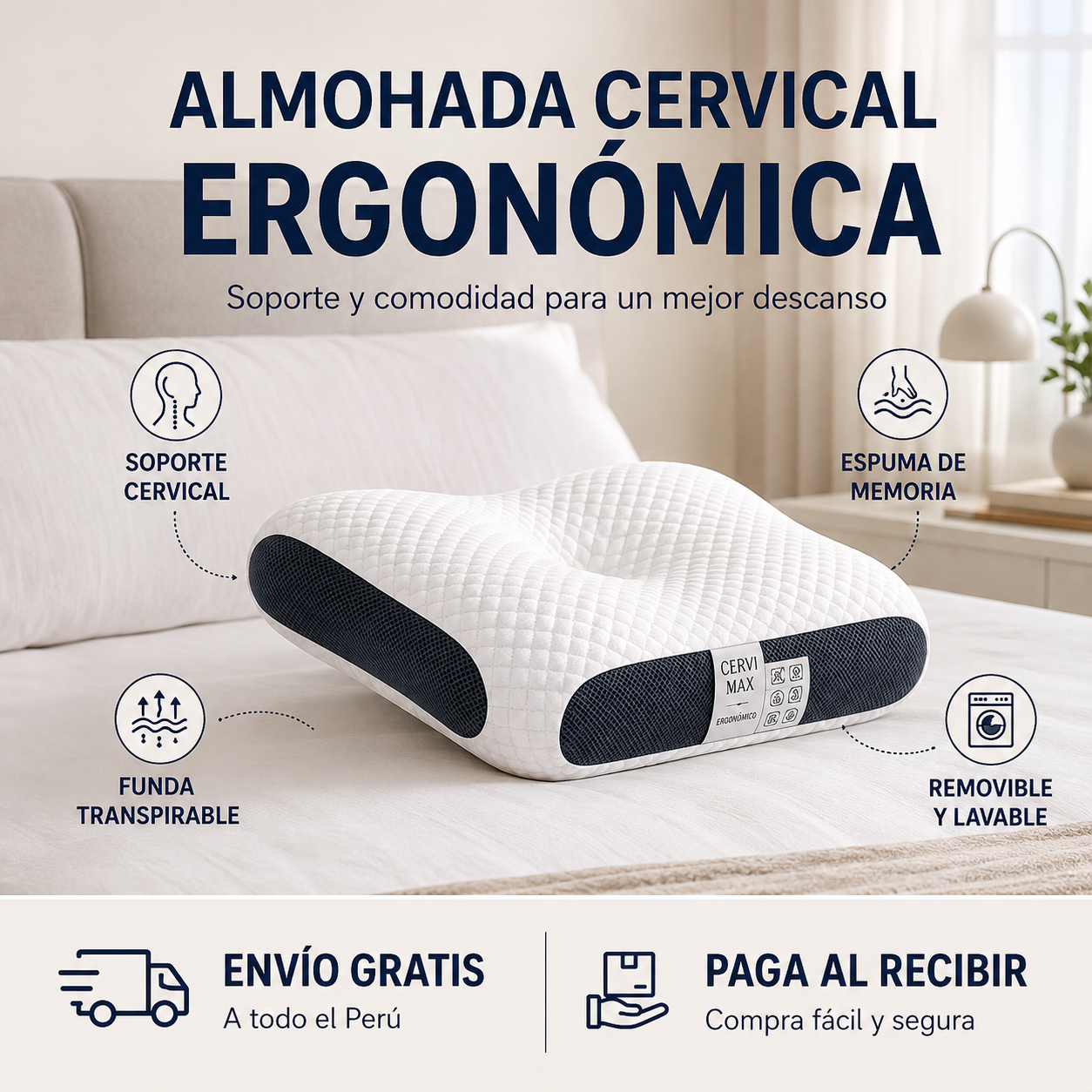 ALMOHADA ERGONOMICA DE ALINEACIÓN CERVICAL DE ESPUMA VISCOELÁSTICA